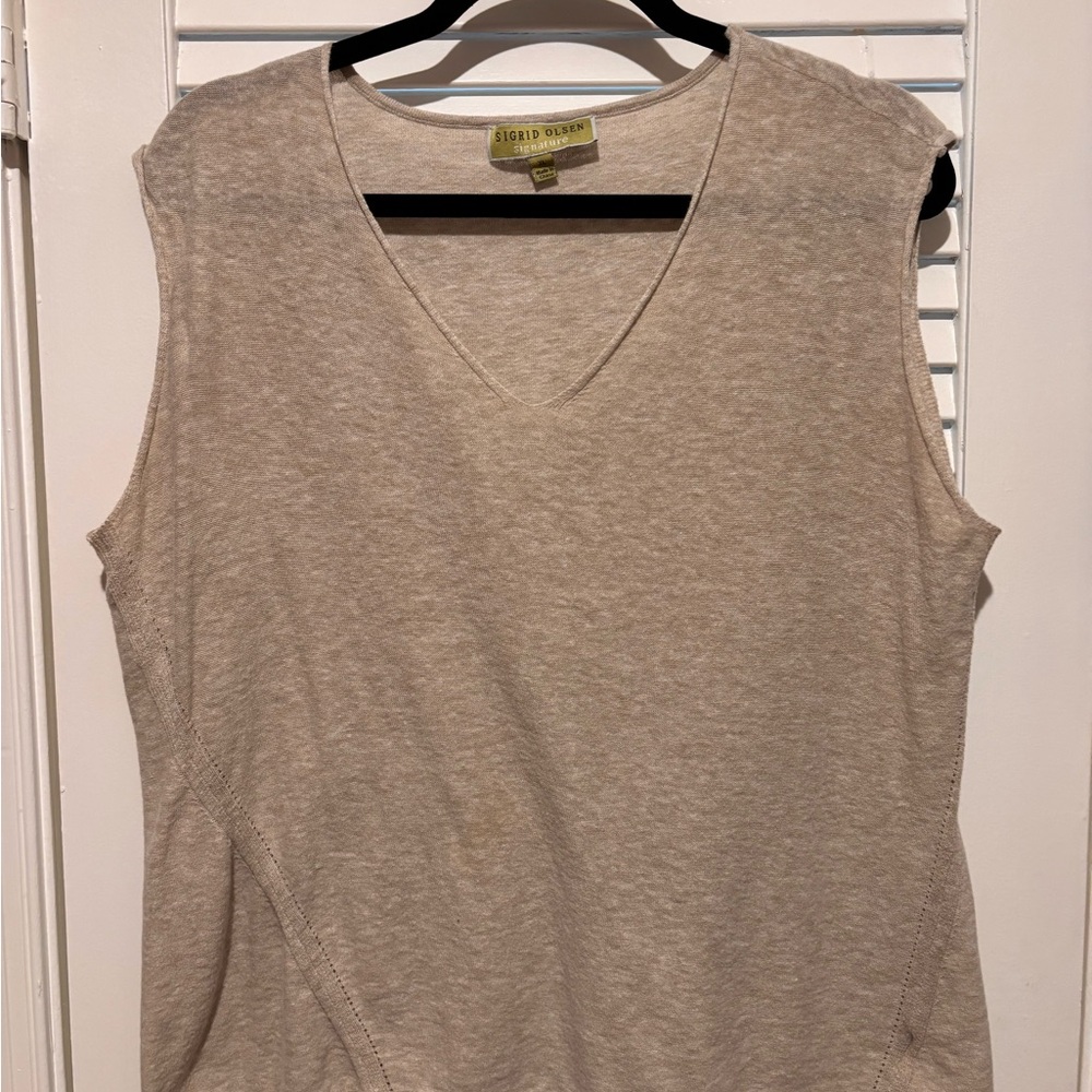 Sigrid Olsen Sleeveless V-Neck Tank in Light Taupe